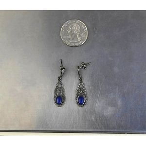 SOLD Gorgeous Vintage Sterling Silver Lapis Dangle Earrings - 4.4g